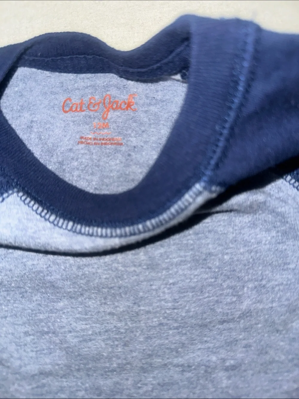 Kids Size 12M Cat & Jack Short Sleeve Raglan Tee - Navy Sleeves, Heather Blue